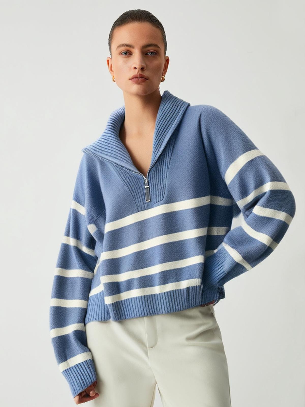 Estelle™ | Elegant Zipped V Neck Pullover