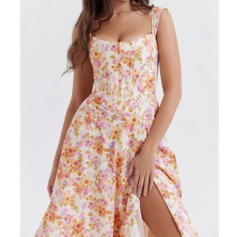 Freya™ |  Floral Corset Midi Dress