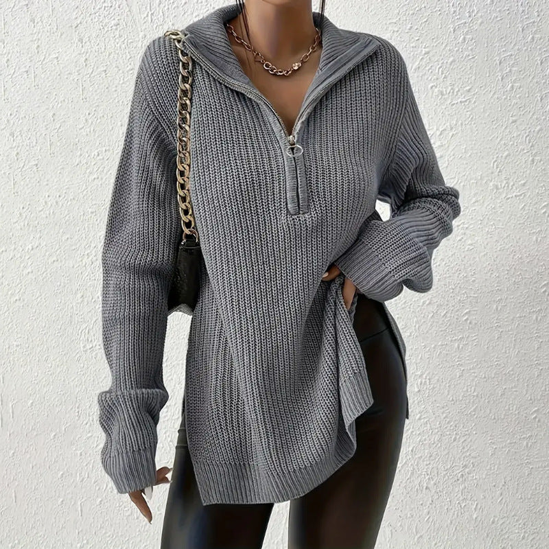 Luna™ | Elegant V Neck Zip Up Pullover