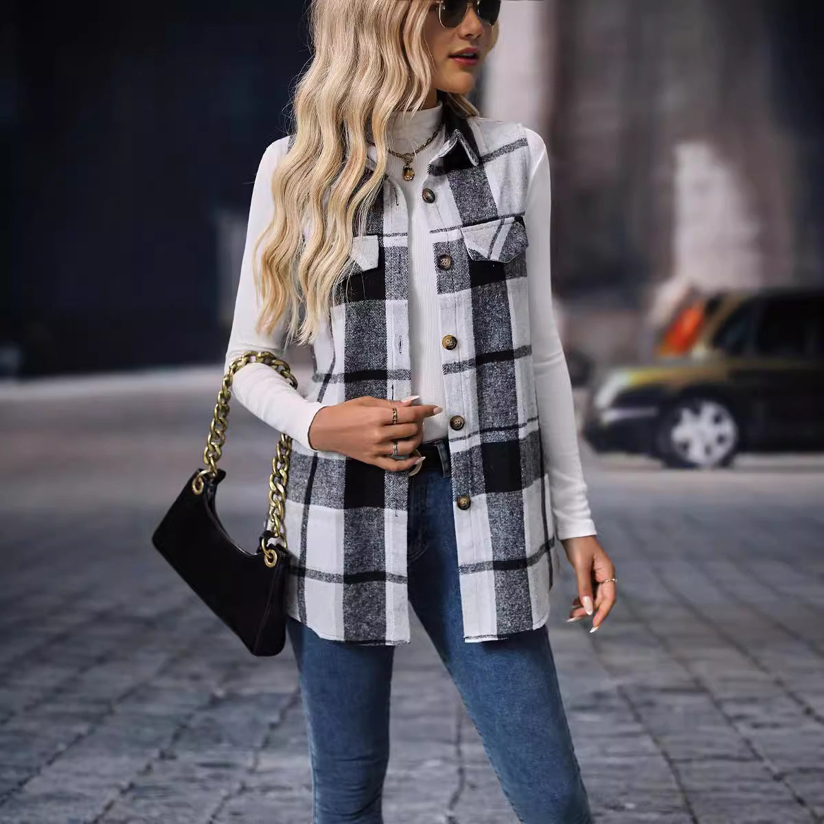 Monique™ | Elegant Checkered Cardigan