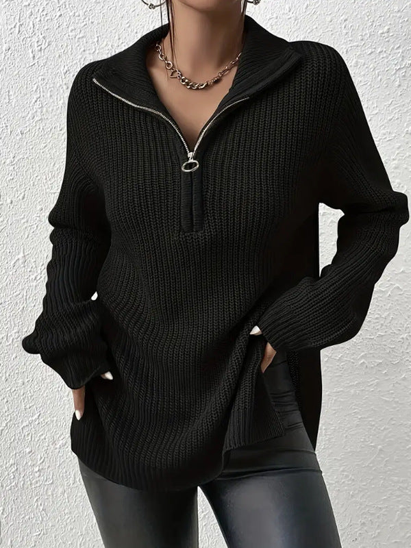 Luna™ | Elegant V Neck Zip Up Pullover