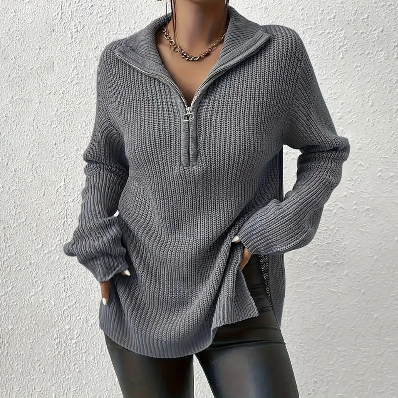 Luna™ | Elegant V Neck Zip Up Pullover