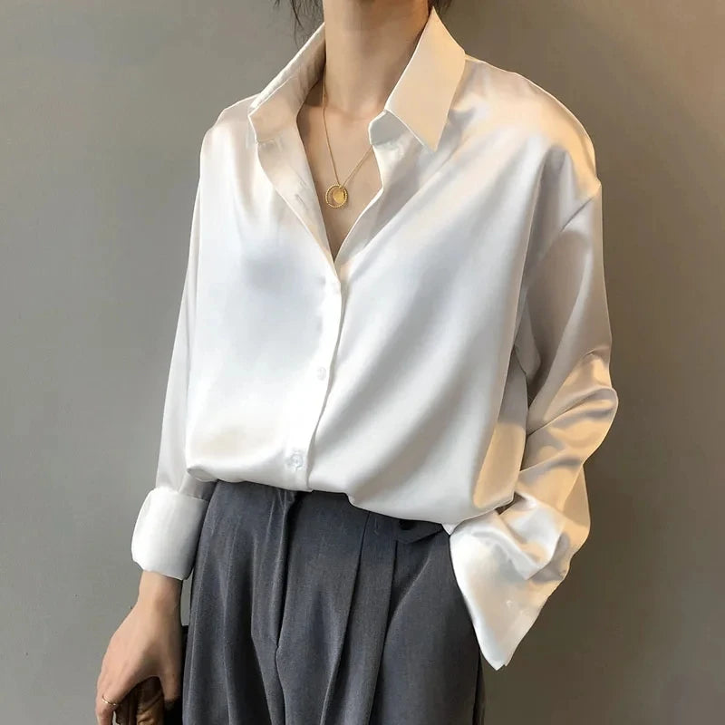 Elisa™ | Satin Buttoned Blouse