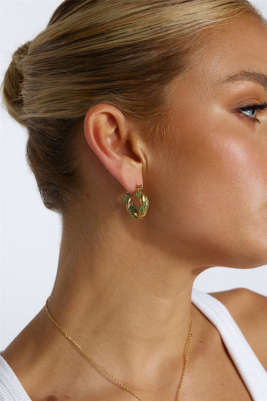 Freya™ | 18k Gold Plated Crystal Lover Earrings Green Gold