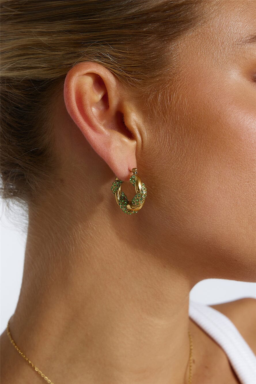 Freya™ | 18k Gold Plated Crystal Lover Earrings Green Gold