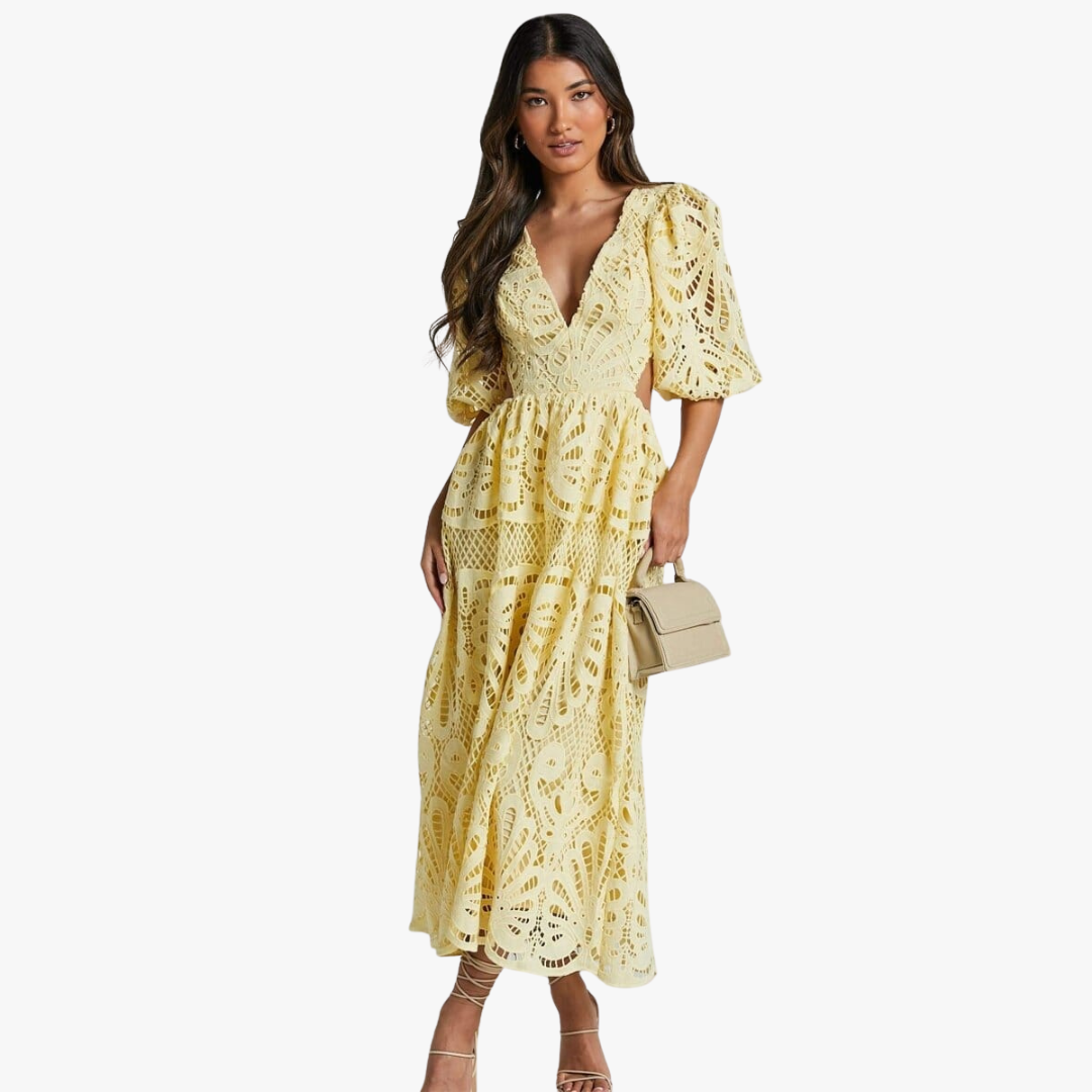 Sandra™ | Embroidered Lace Midi Dress