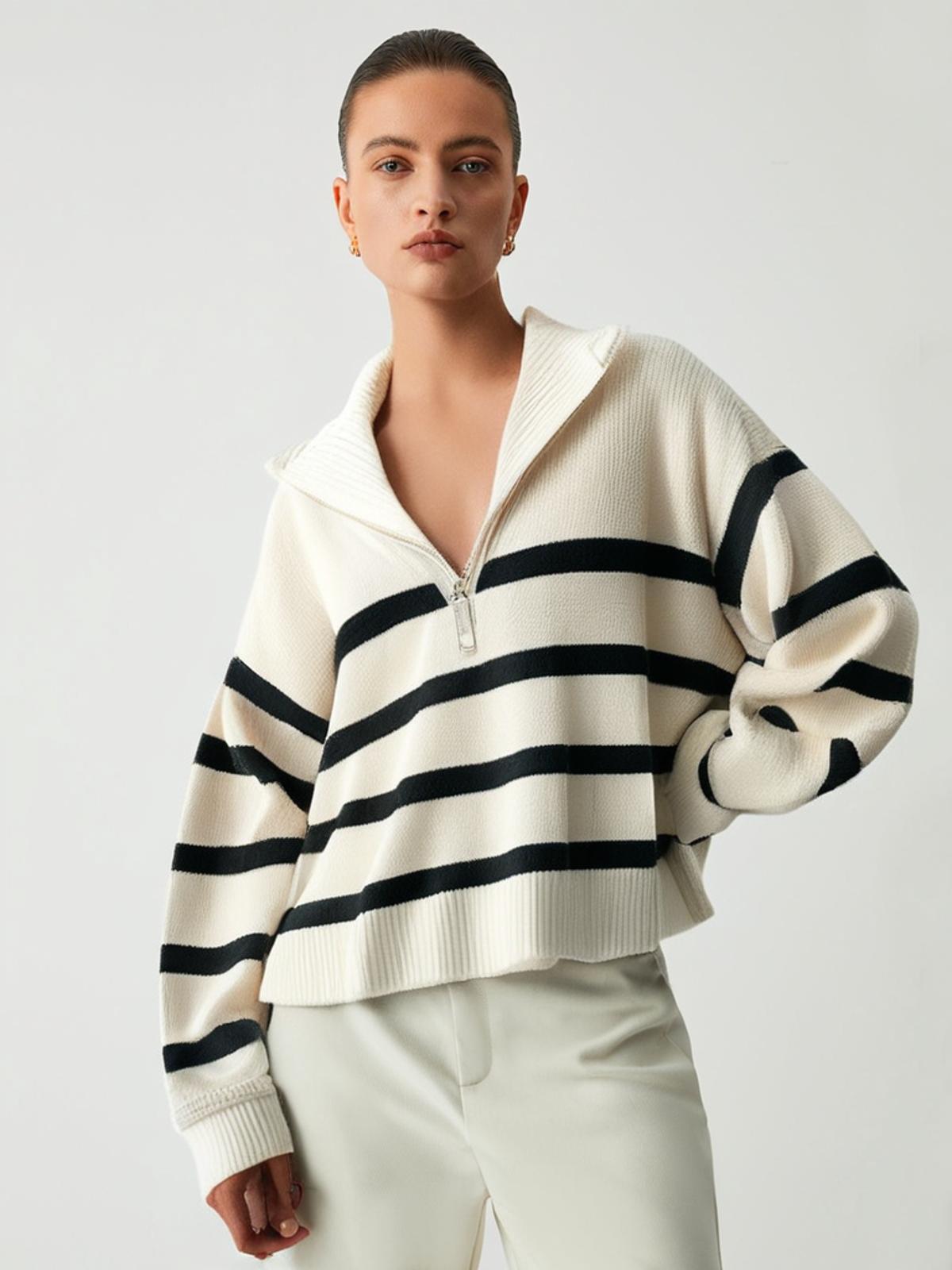 Estelle™ | Elegant Zipped V Neck Pullover