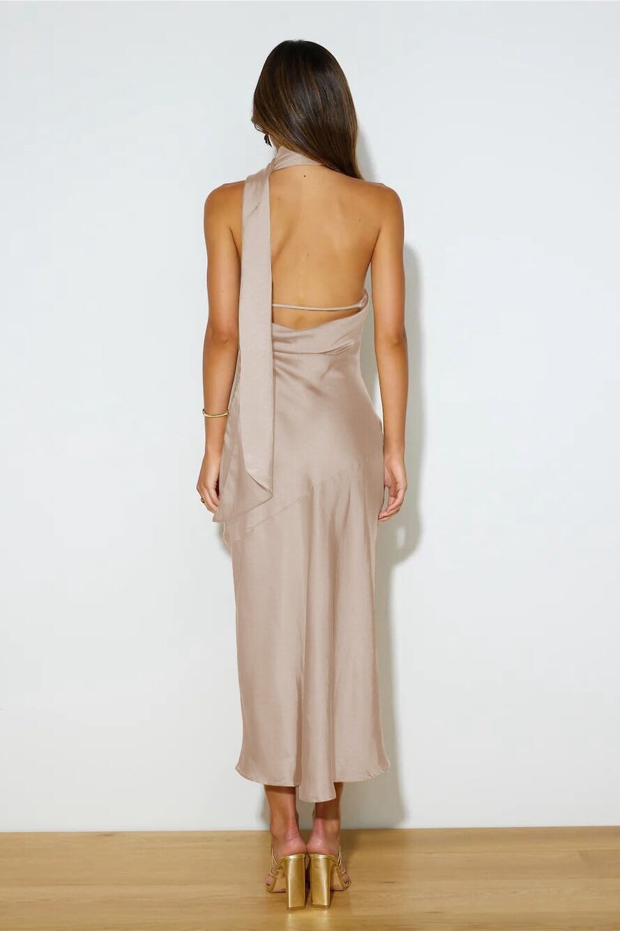 Chloe™ |  Silk Midi Dress with Halter Neck